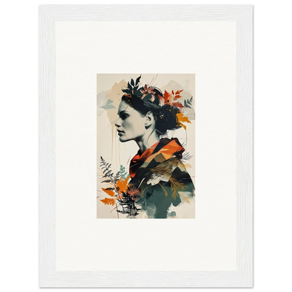 Framed wall art of a profile portrait with autumn leaves for cozy room decoration