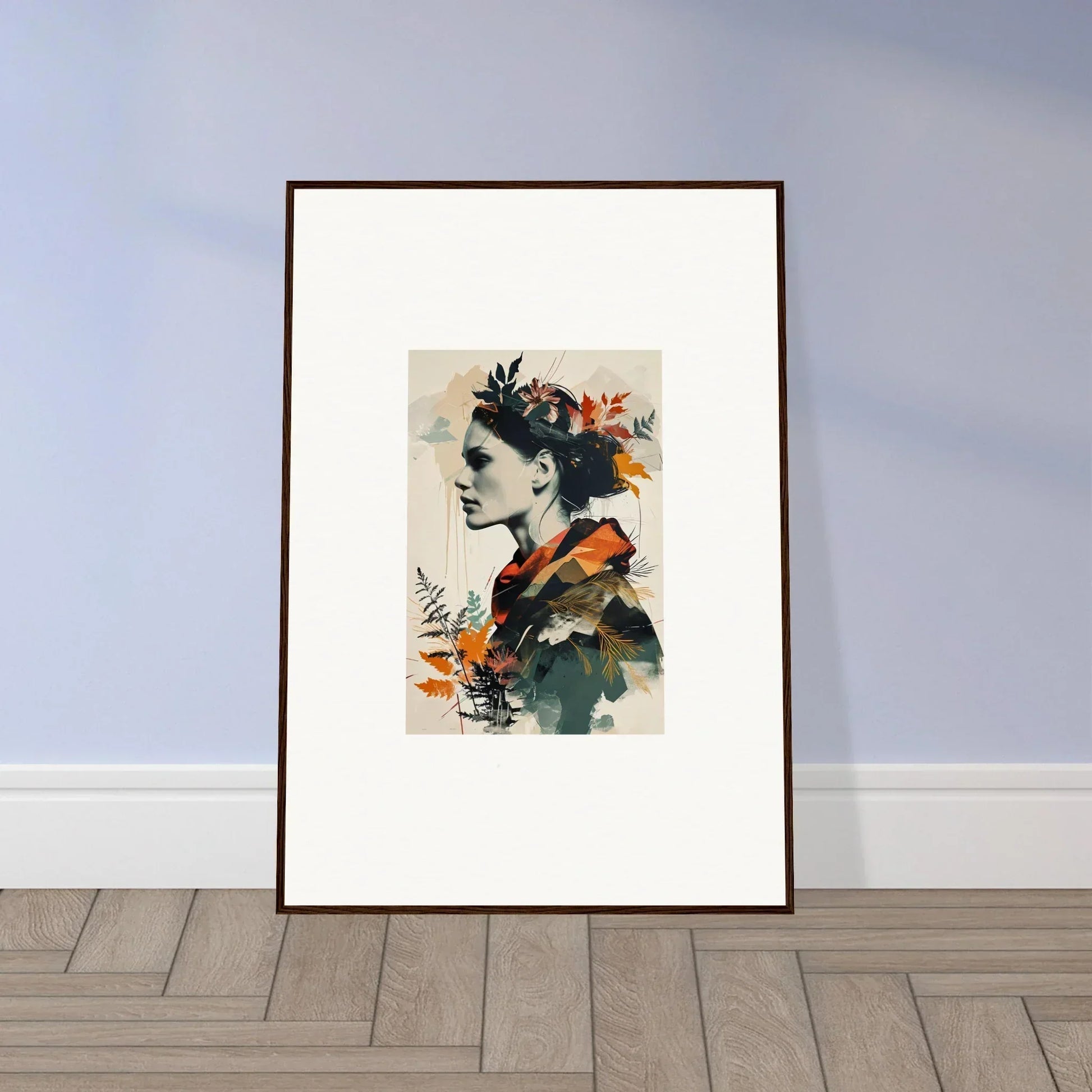 Framed wall art featuring a floral profile portrait for chic room decoration