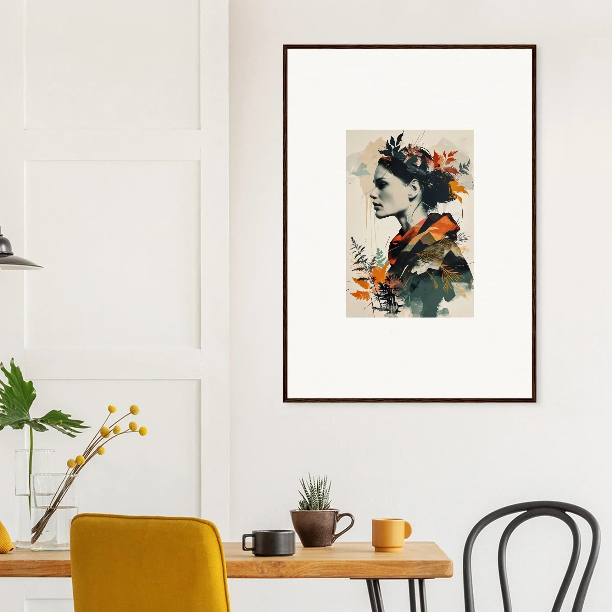 Framed canvas print of a floral profile portrait, perfect for room decoration