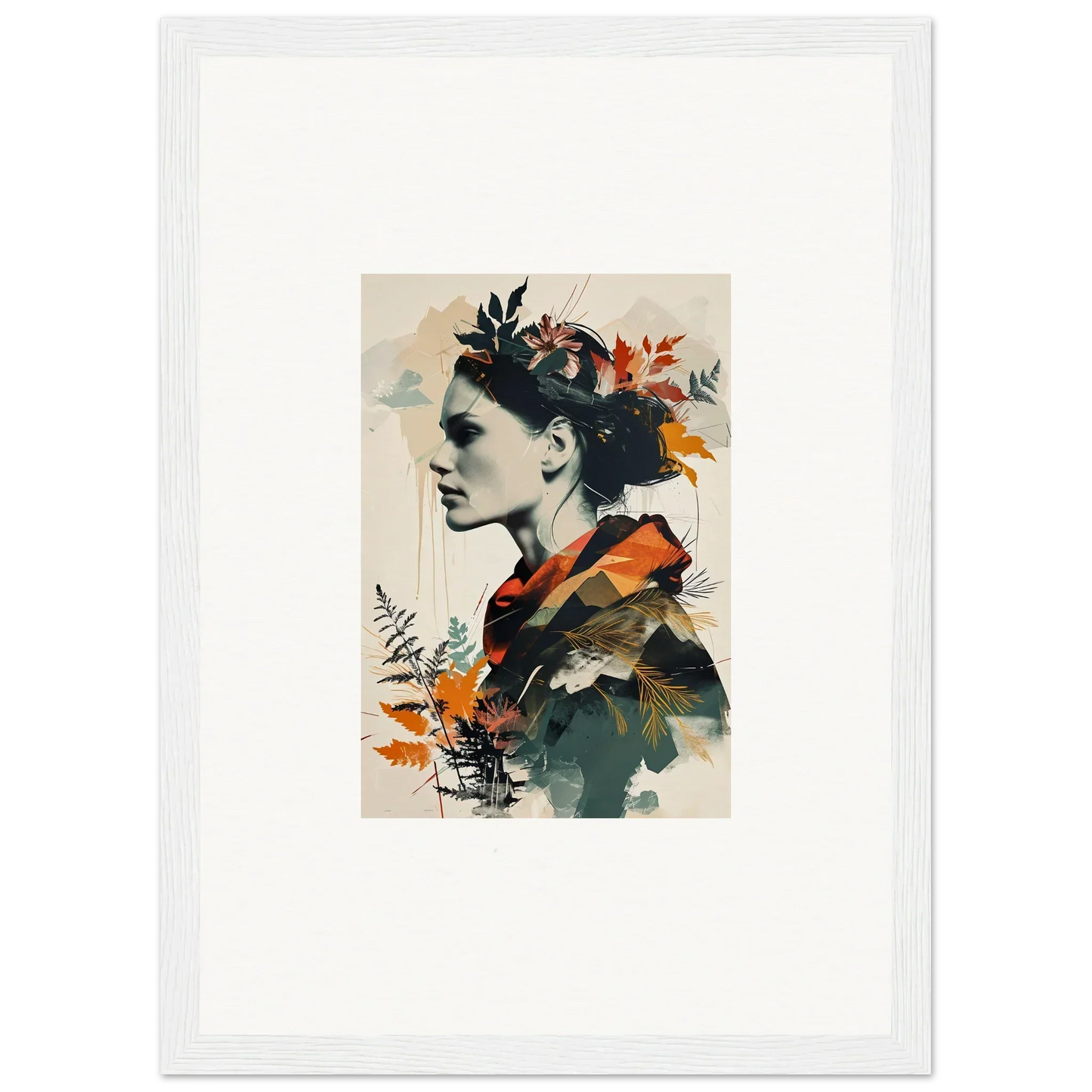 Artistic portrait with flowers in hair and clothes, a stunning canvas print for room decoration