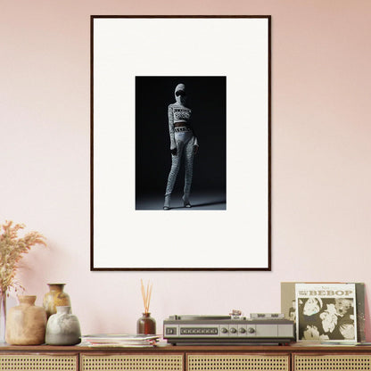 Framed black and white photograph of a baseball player for chic mirage room decor