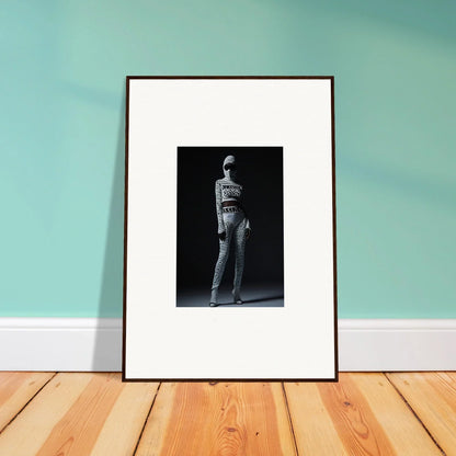 Framed black and white photograph of a person in a dramatic pose for chic mirage room decor