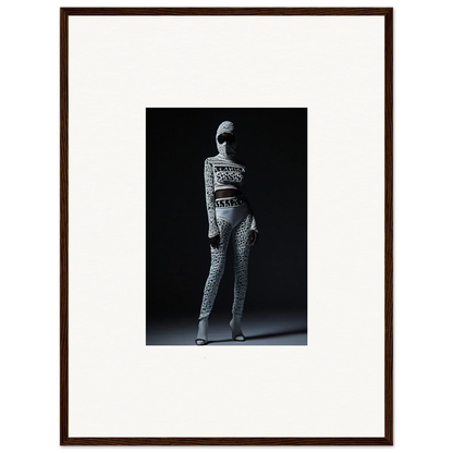 Black and white photo of a person in a patterned bodysuit for chic mirage wall art