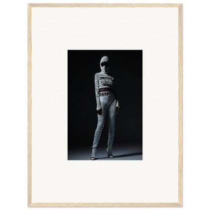 Black and white photo of chic mirage bodysuit person for stylish room decor wall art