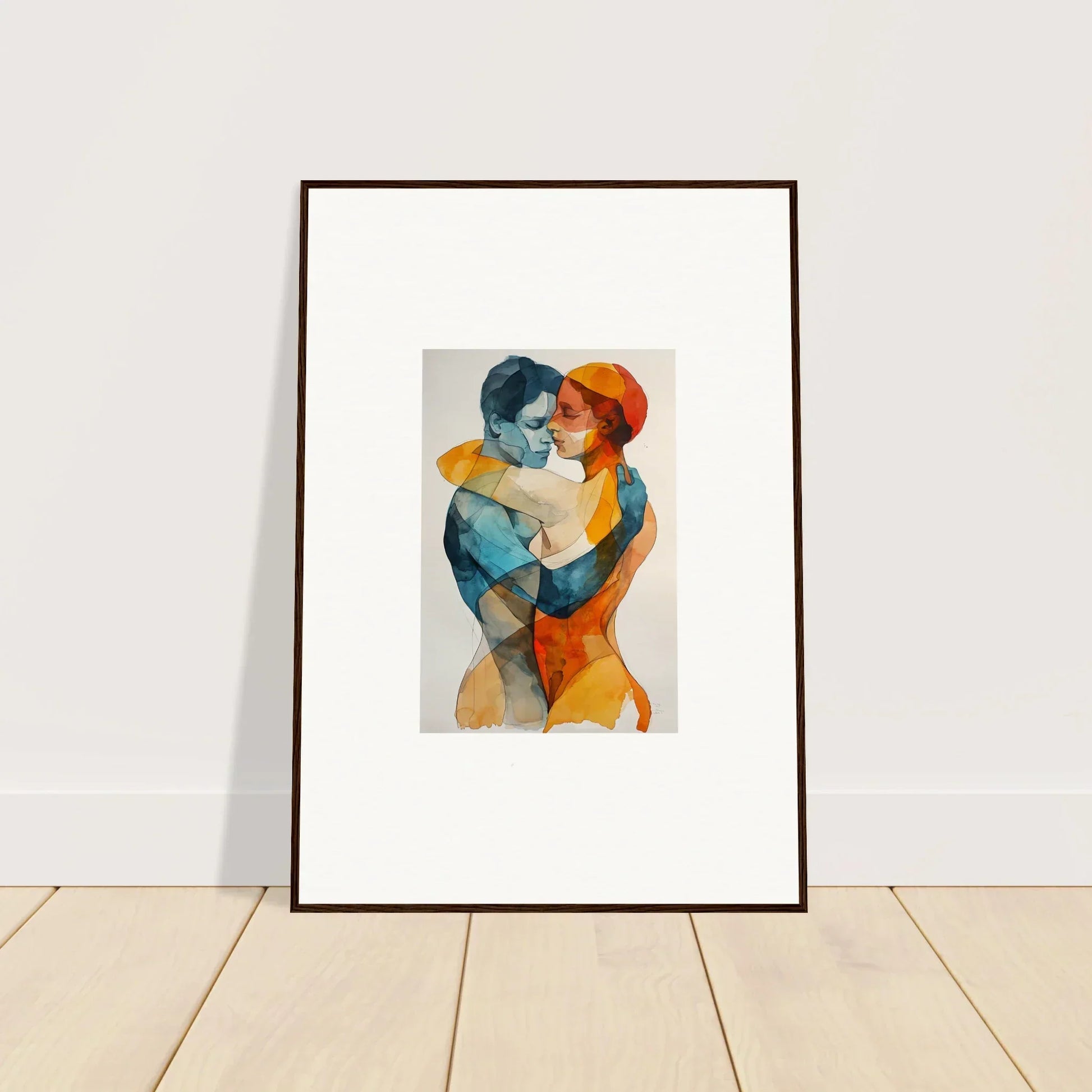 Framed wall art of colorful embrace symbolizes Aqua Souls Tangent for stylish room decor