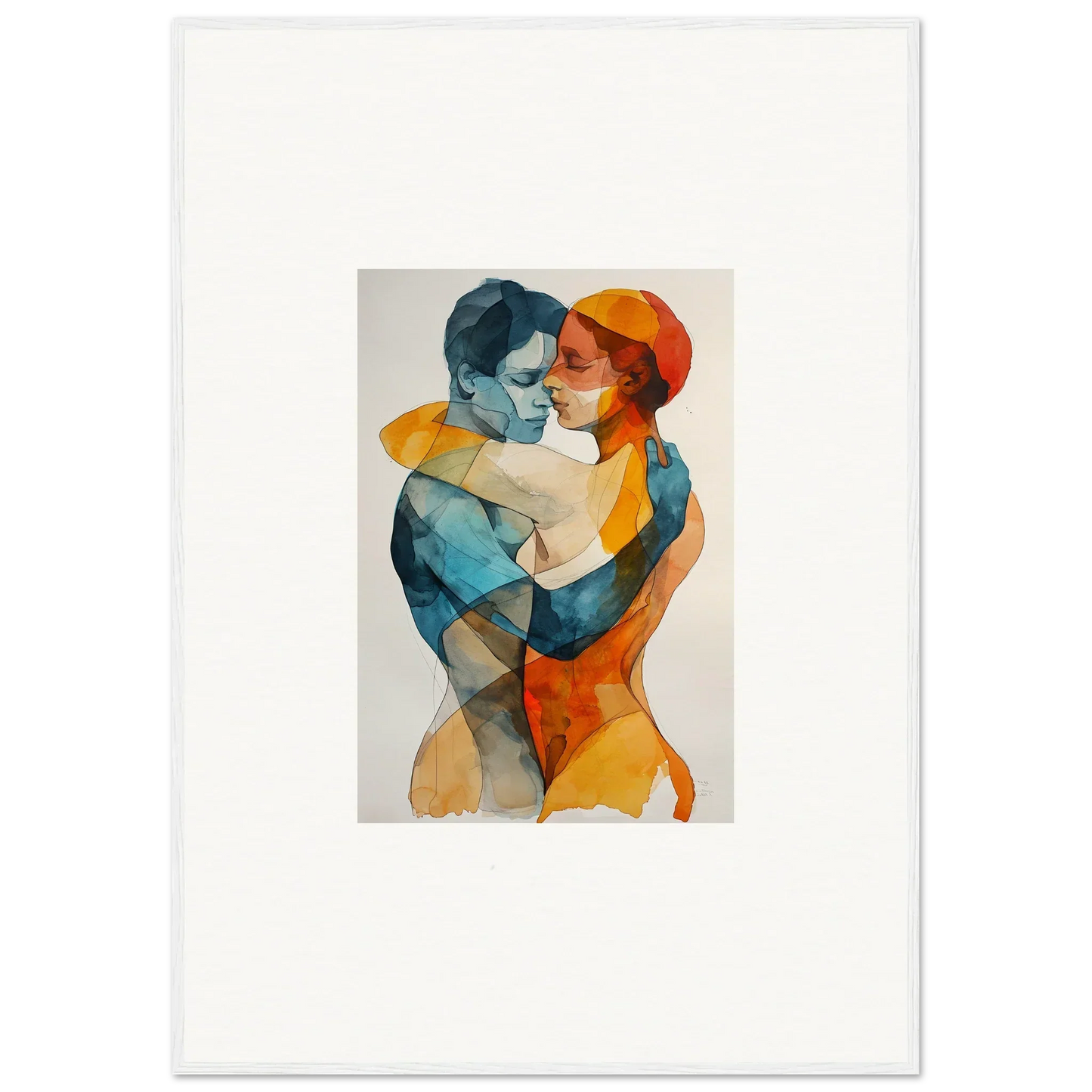 Watercolor painting of embracing couple for Aqua Souls Tangent framed wall art decor