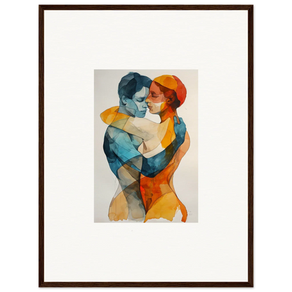 Watercolor painting of two embracing figures for Aqua Souls Tangent framed wall art