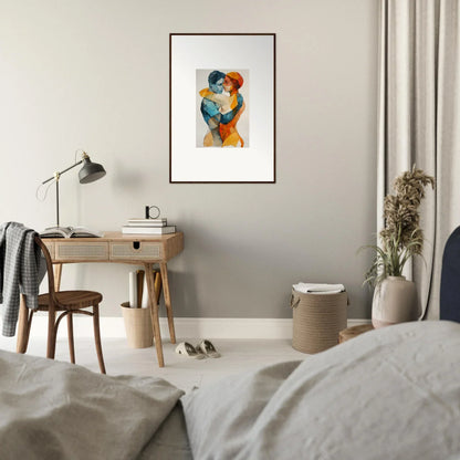 Framed wall art of two embracing figures in vibrant colors for soulful room decor