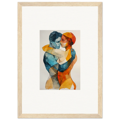 Framed watercolor painting of an embracing couple for Aqua Souls Tangent room decor