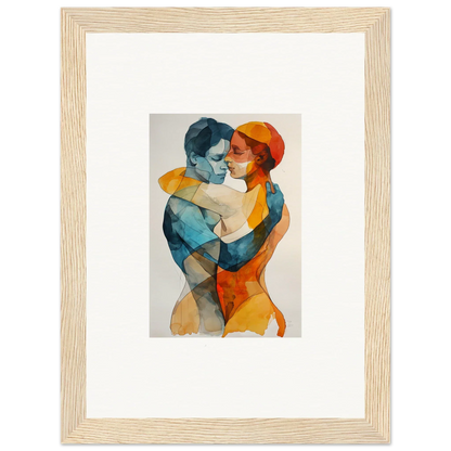 Framed watercolor painting of embracing couple for Aqua Souls Tangent wall decor