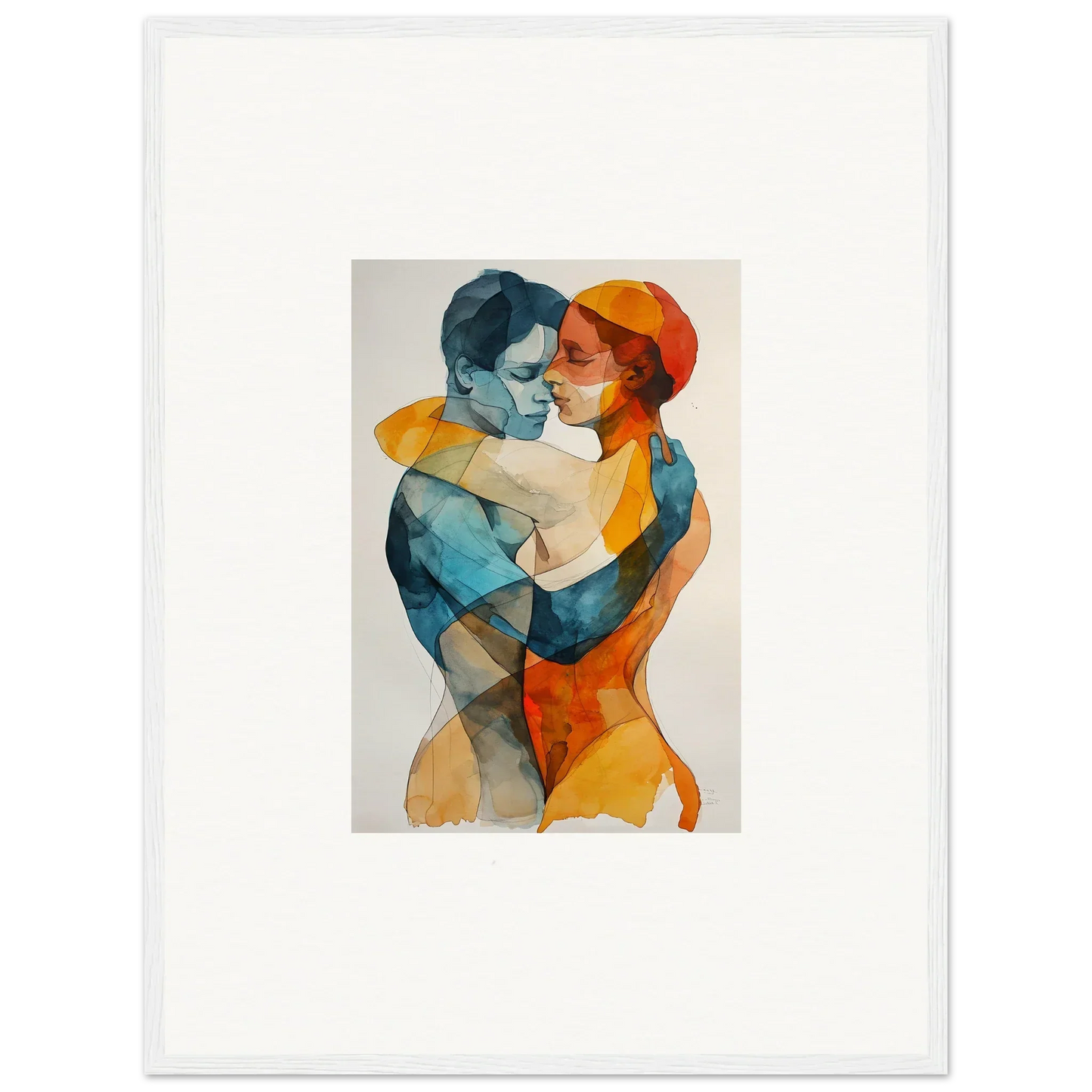 Watercolor painting of an embracing couple for Aqua Souls Tangent framed wall art