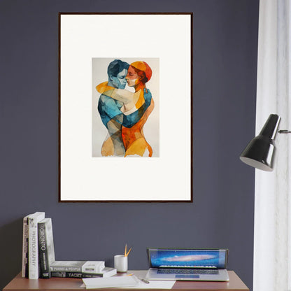 Framed wall art of colorful embrace symbolizes Souls Tangent for vibrant room decor