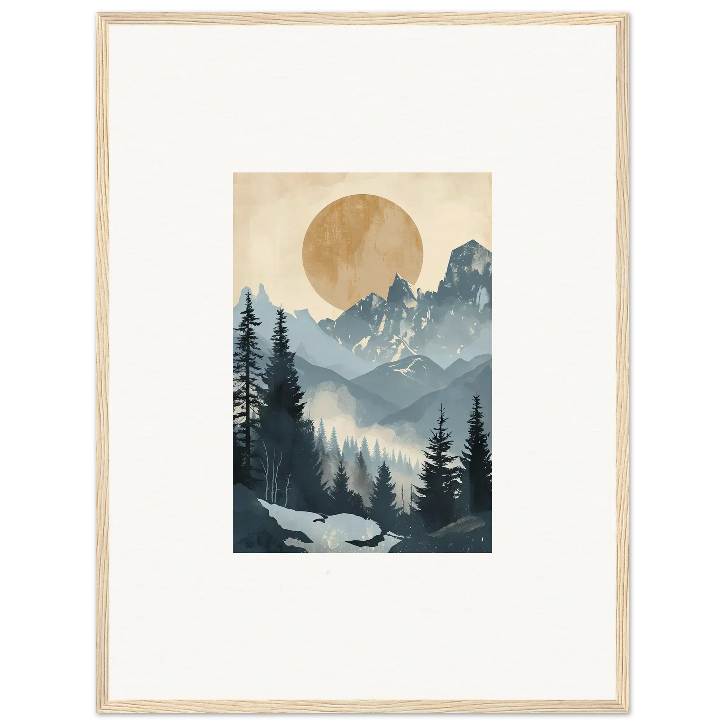 Framed wall art of misty mountain landscape, perfect for alpine serenade room decor