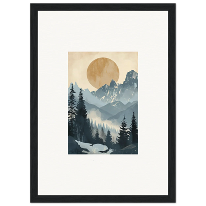 Framed wall art of an alpine serenade with a sunlit mountainous forest landscape