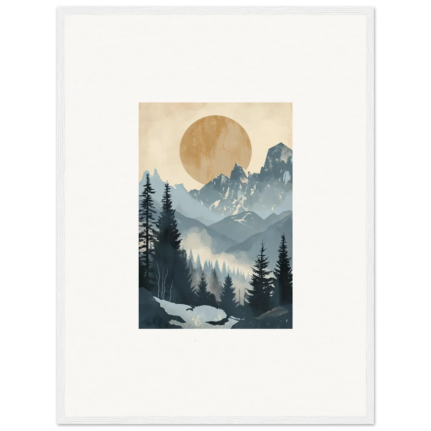 Landscape painting of mountains and forests, perfect alpine serenade for room decor