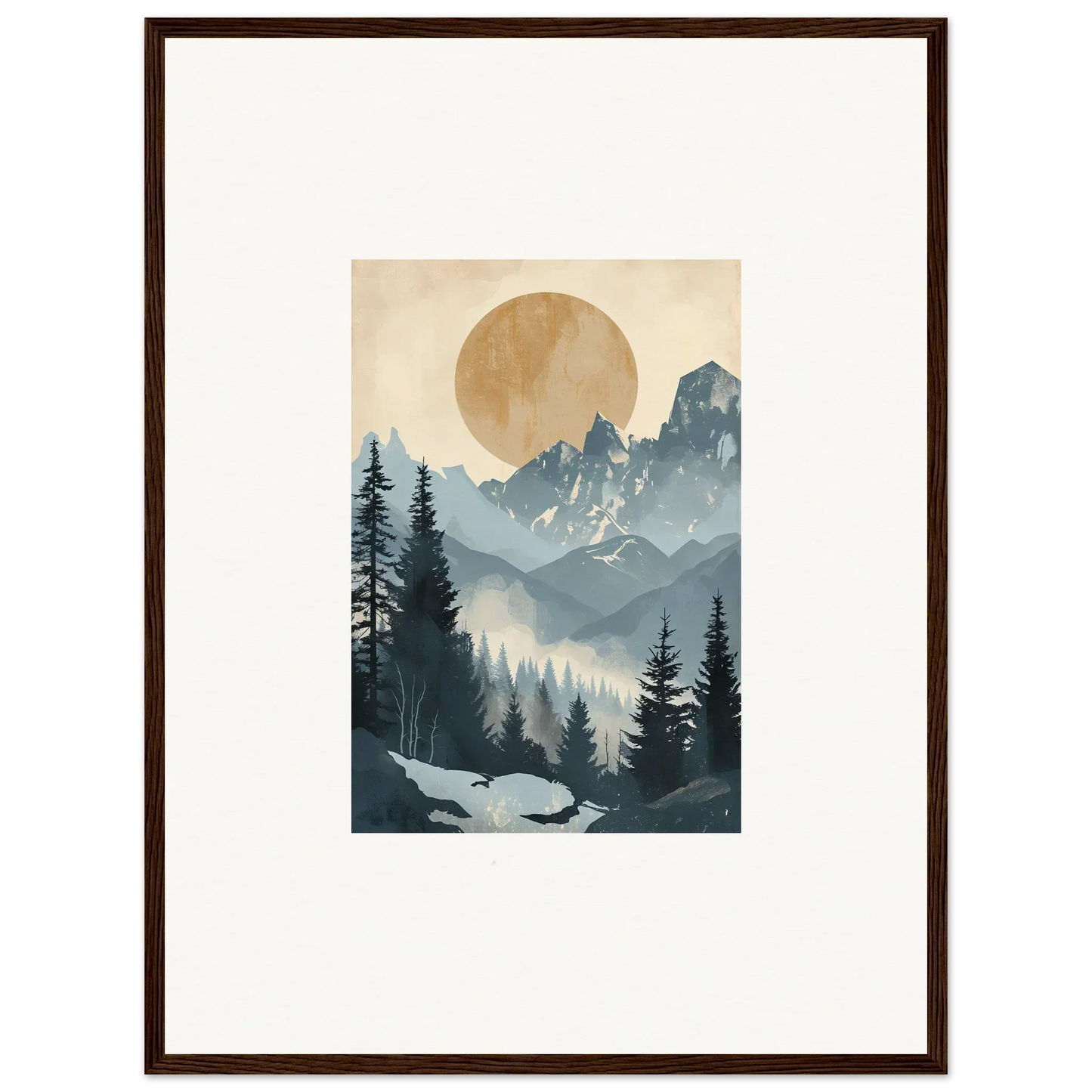 Framed wall art of a mountainous landscape in Ephemeral Alpine Serenade for room decor