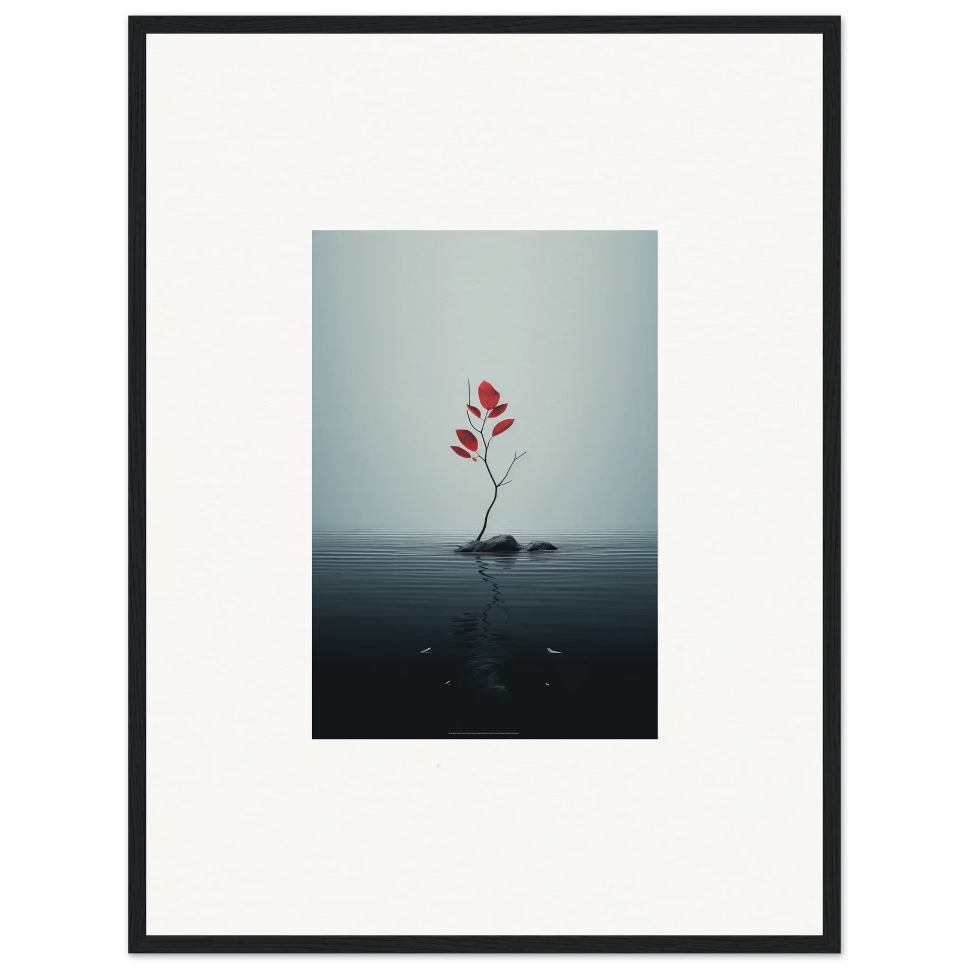 Red flower growing from rock in water, perfect for Autumn Symphony room decor