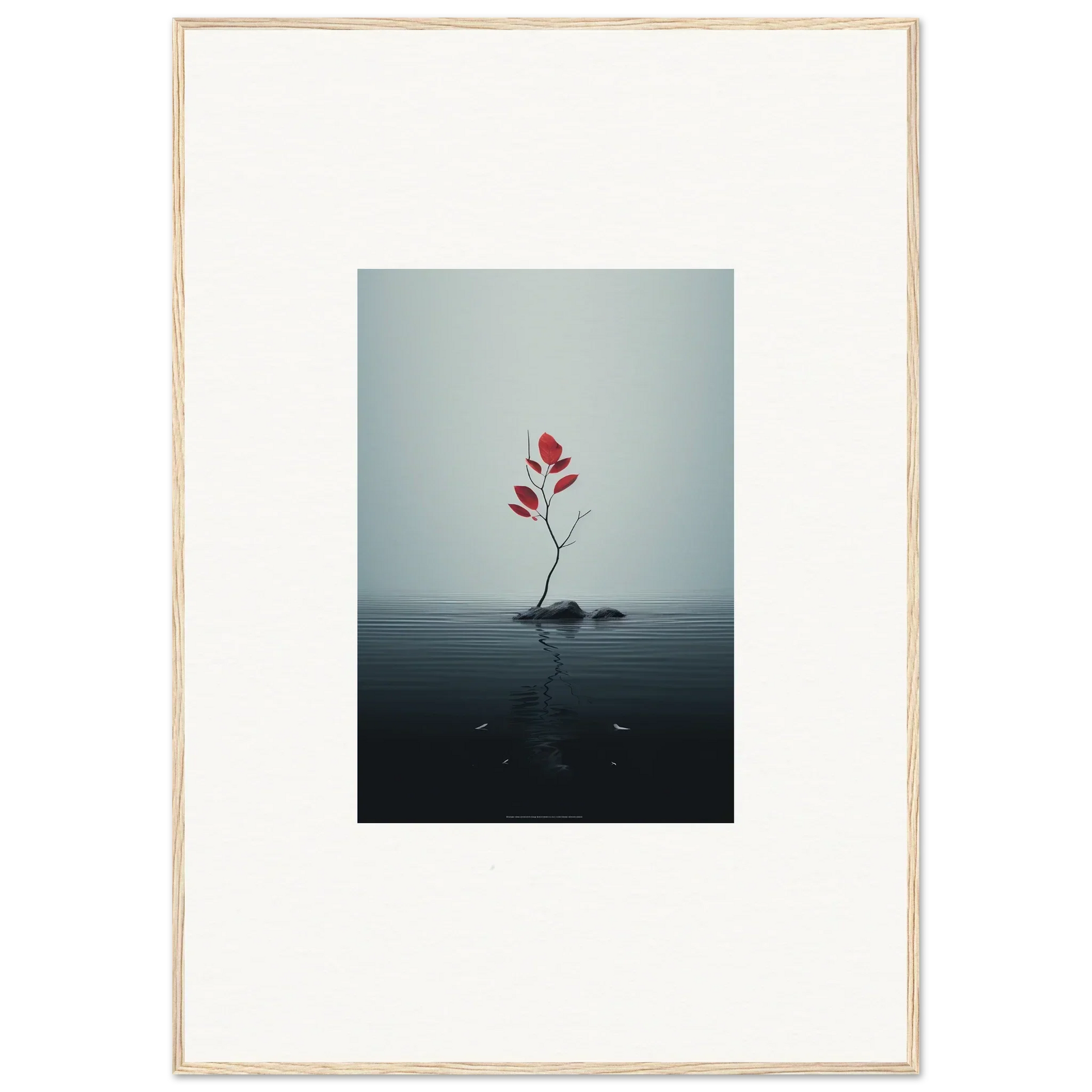Red flower stem in water with reflection, part of Autumn Symphony framed wall art