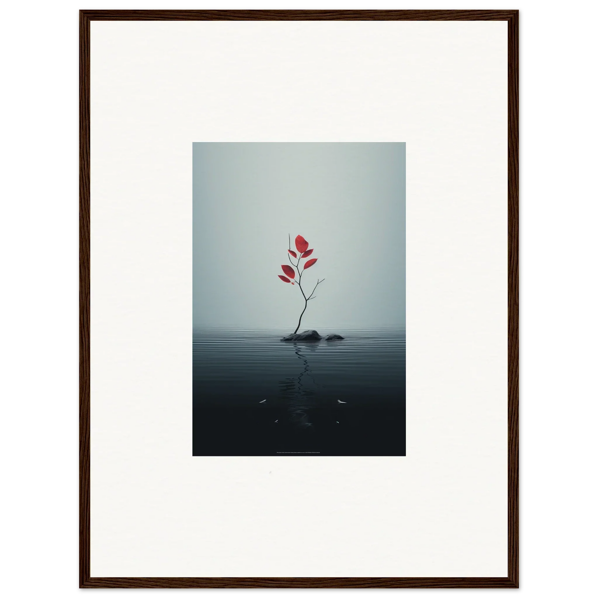 Red flower growing from rock in water, perfect for Autumn Symphony room decor