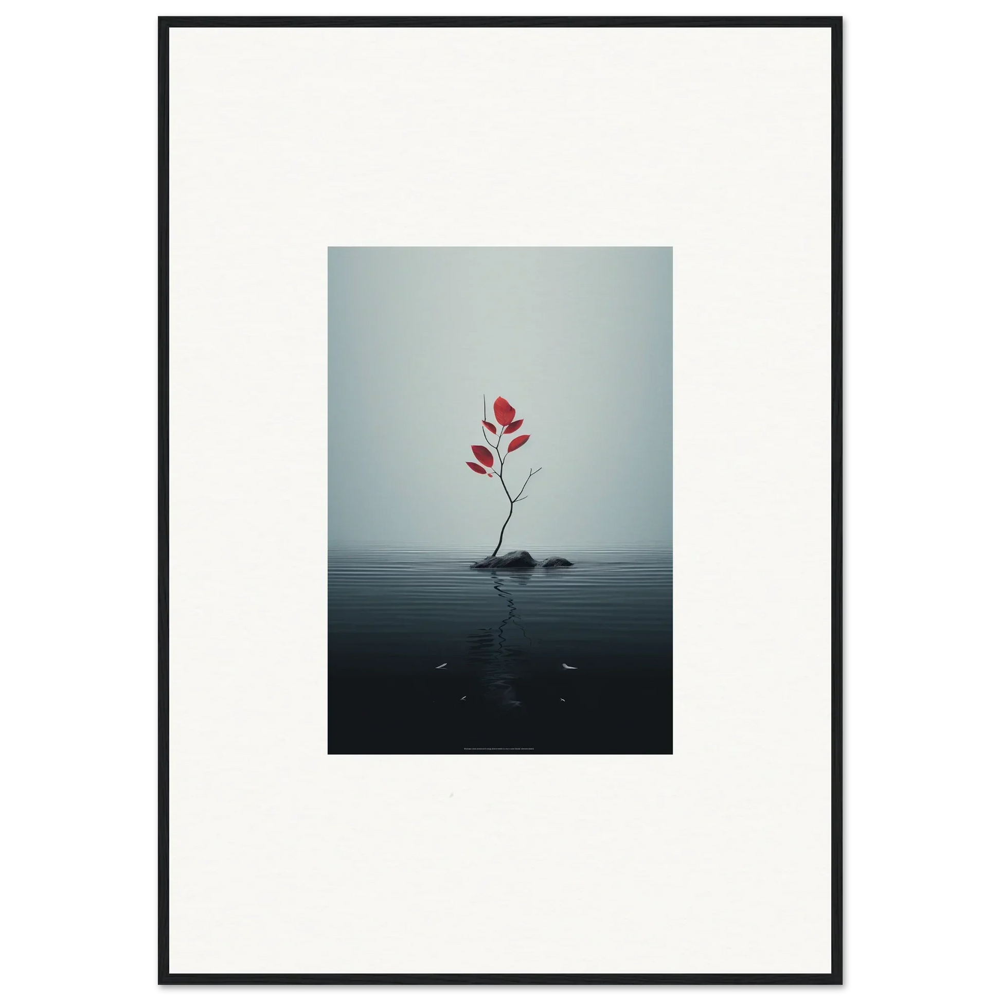 Red flower blooms on rock in water, perfect for Autumn Symphony room decor