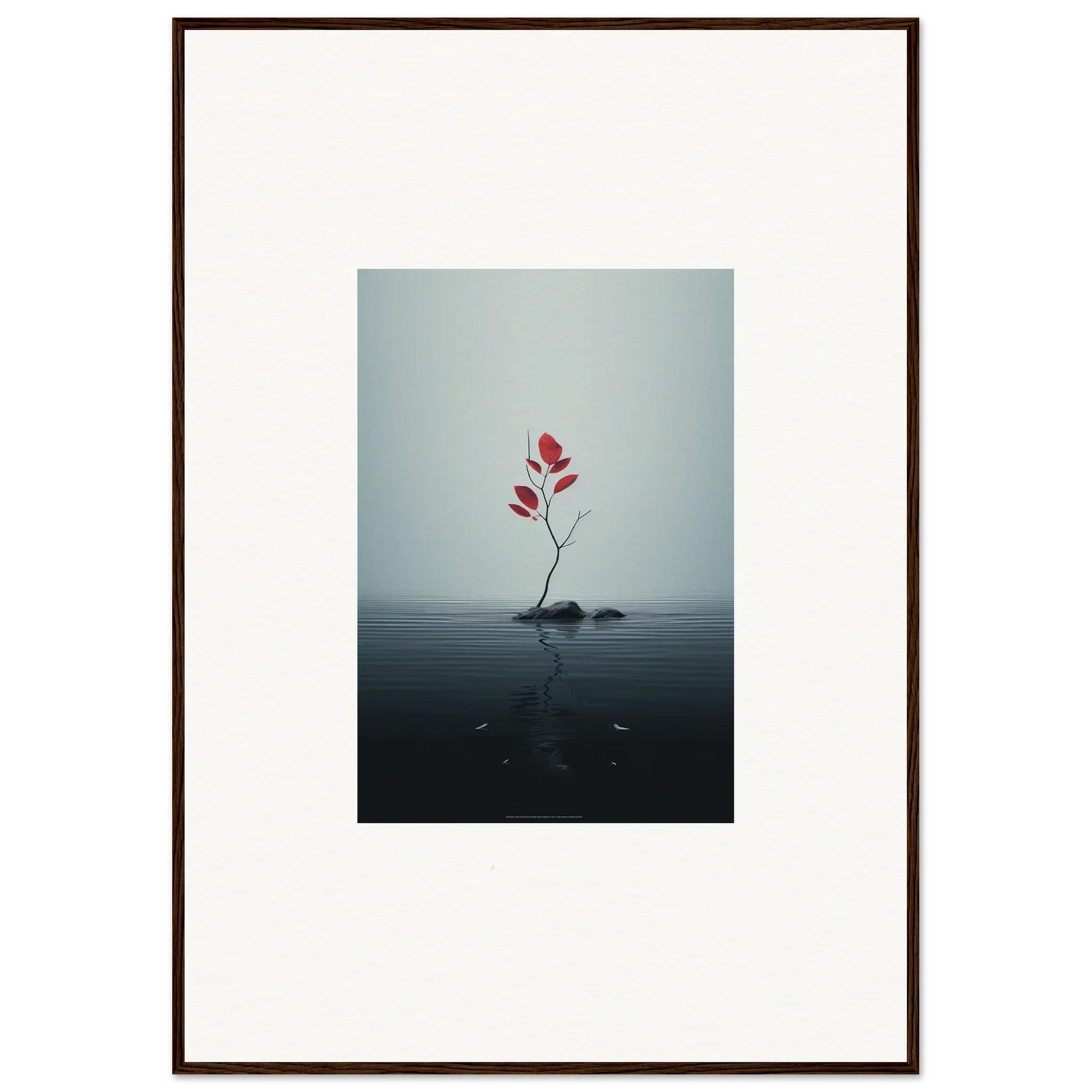 Red flower growing from rock in water, perfect for Autumn Symphony room decor