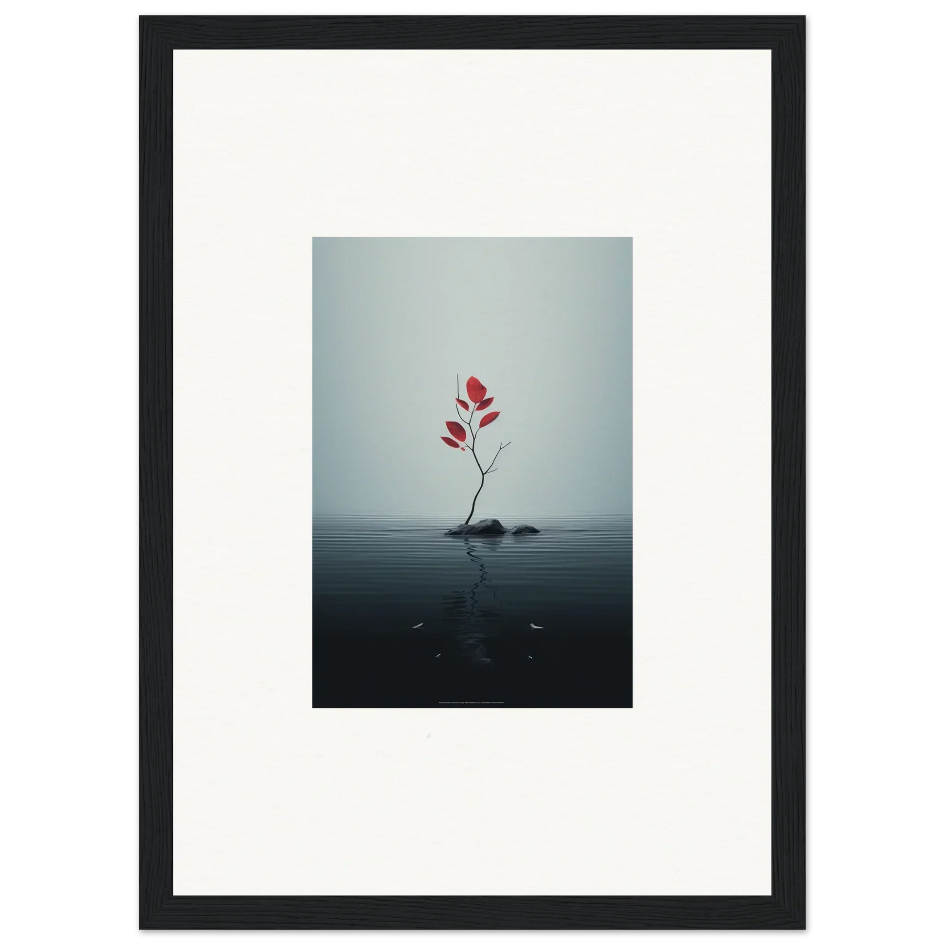 Delicate red flower stem emerging from water, perfect for Autumn Symphony wall art decor