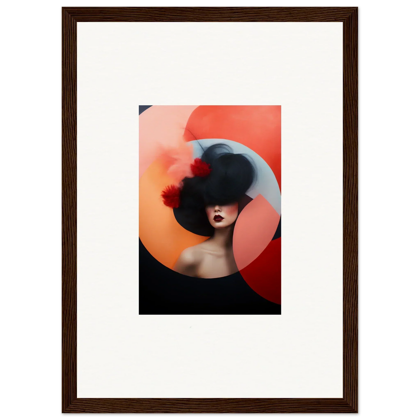 Artistic portrait of dark figure with hat amid orange shapes from Ephemeral Bliss Veils