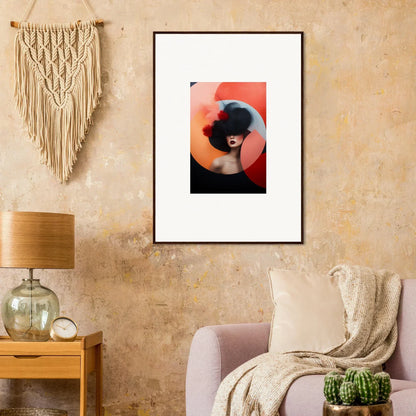 Framed artistic portrait of Ephemeral Bliss Veils with red and black design