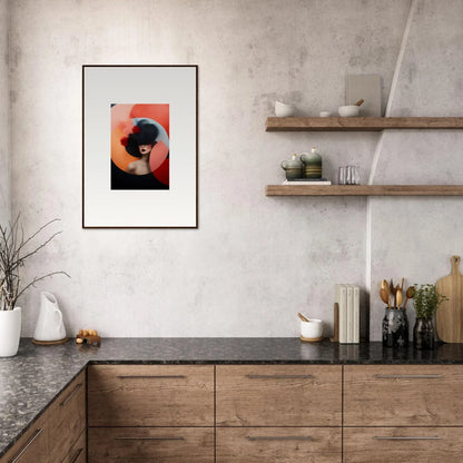 Modern kitchen featuring wooden cabinets and dark stone countertops from Ephemeral Bliss Veils