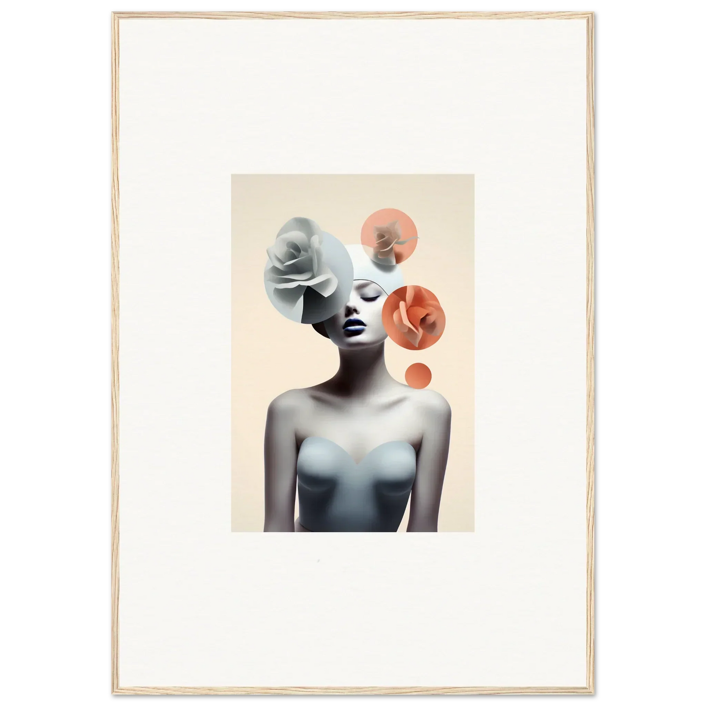 Framed canvas print of a stylized female figure for room decoration in Blossom Nexus