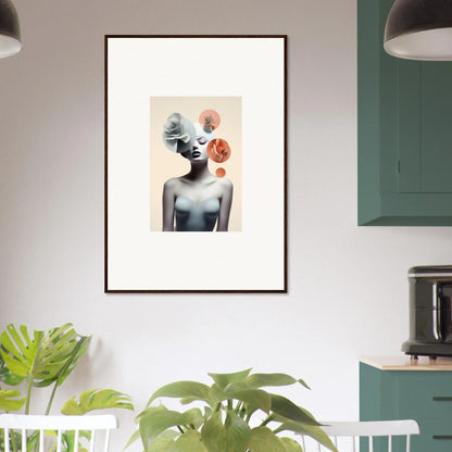 Framed canvas print of a surreal portrait with floral elements for stylish room decoration