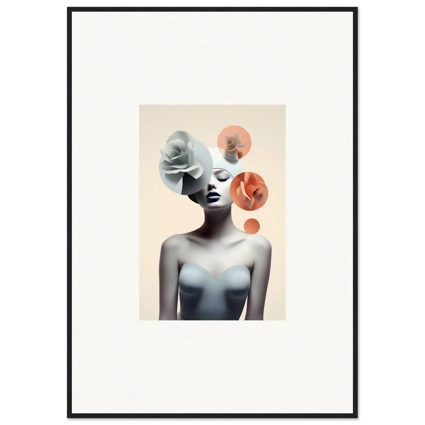 Surrealist canvas print of a woman with circular elements for Blossom Nexus room decoration