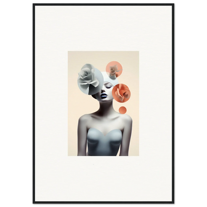 Surrealist canvas print of a woman with circular elements for Blossom Nexus room decoration