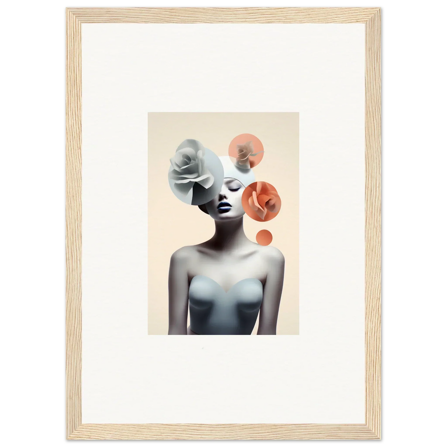 Artistic canvas print of a monochrome figure with abstract circles for Blossom Nexus room decoration