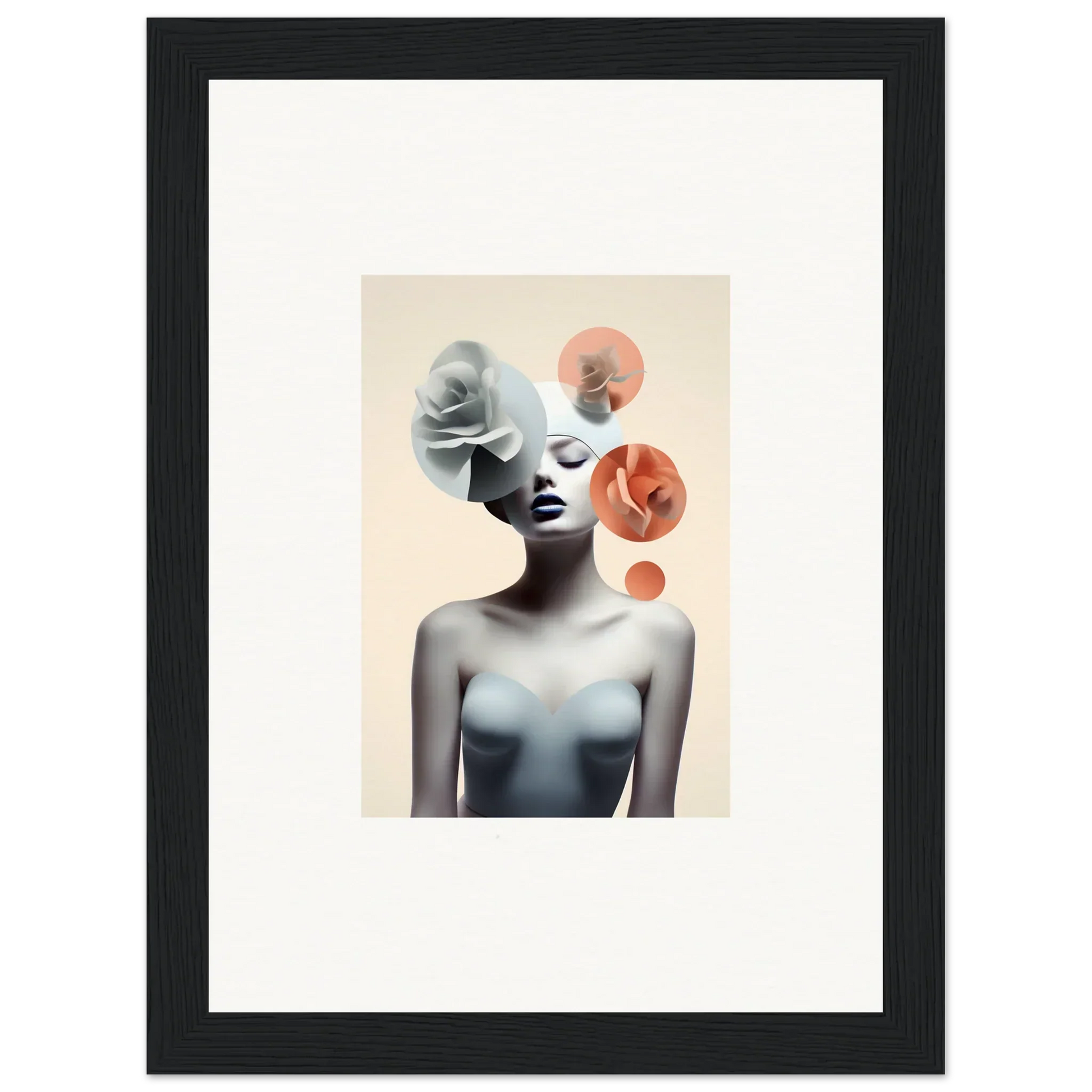 Surrealist portrait of a woman with floral hair for a unique room decoration canvas print