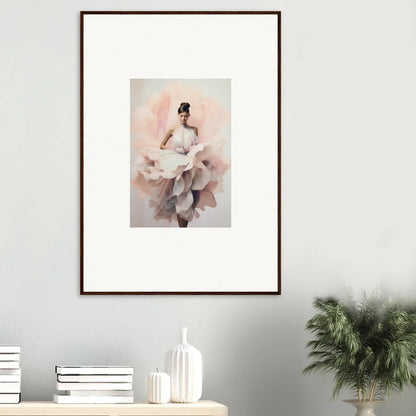 Framed wall art of a figure in a pastel pink dress, perfect for Ephemeral Blush Bloom