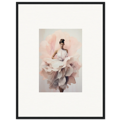 Dancer in pink-gray dress like rose petals from Ephemeral Blush Bloom art piece