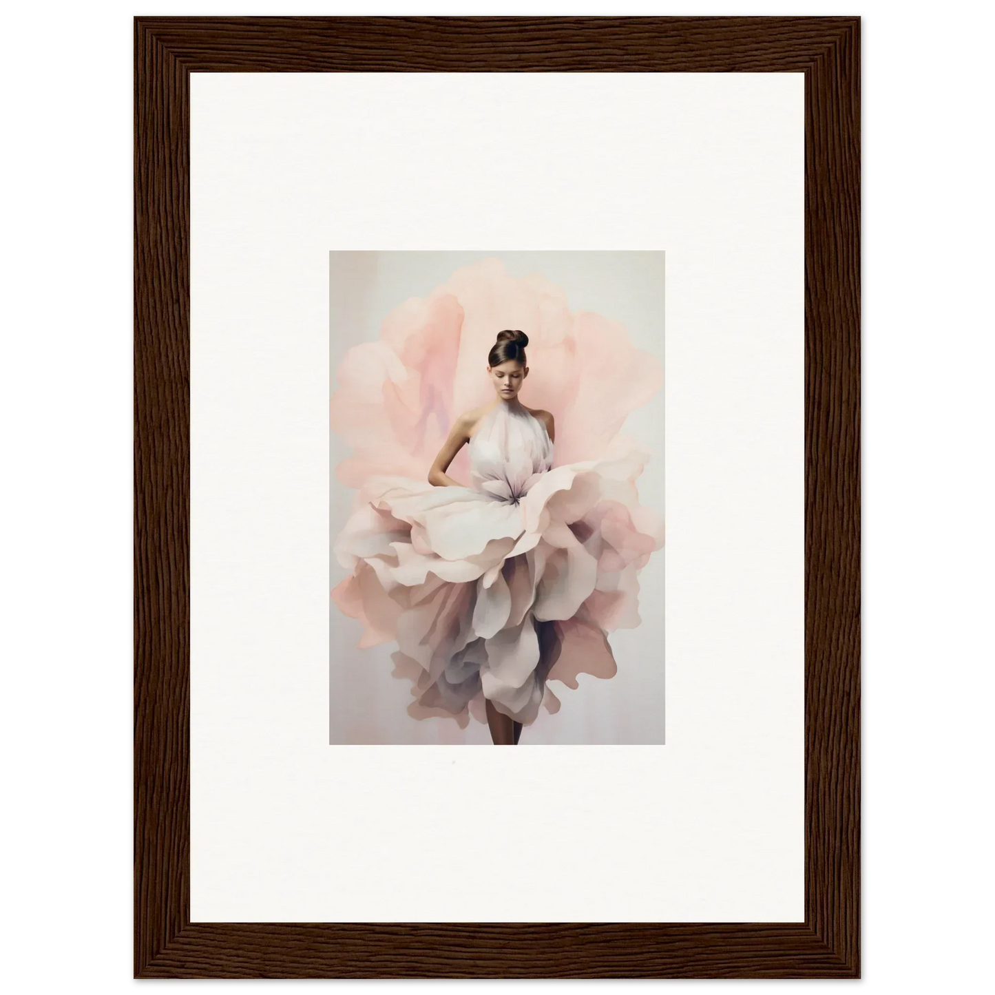 Dancer in a flowing dress like rose petals from Ephemeral Blush Bloom wall art