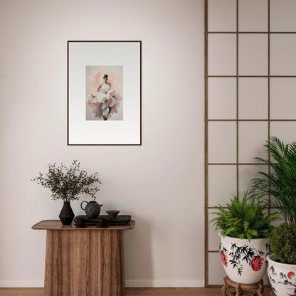 Framed wall art featuring Ephemeral Blush Bloom with a figure in light attire and flowers