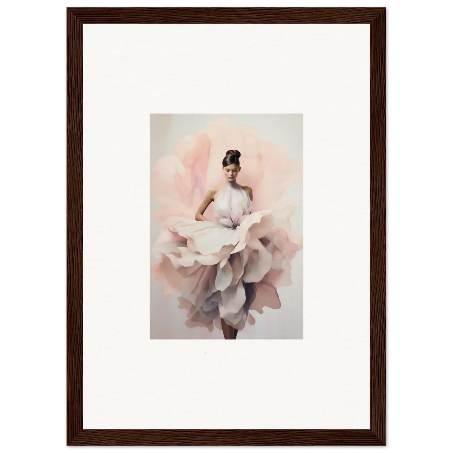 Dancer in rose petal dress, part of Ephemeral Blush Bloom framed wall art