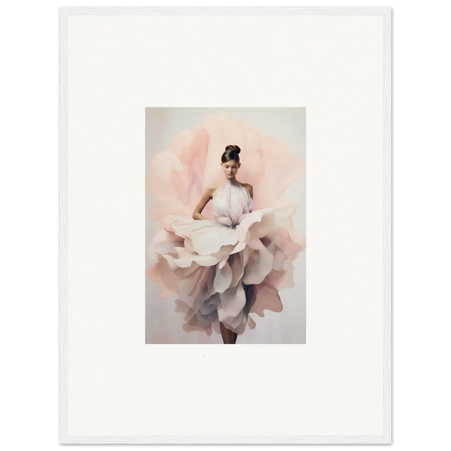 Dancer in soft pink and gray dress, showcasing Ephemeral Blush Bloom special edition art™