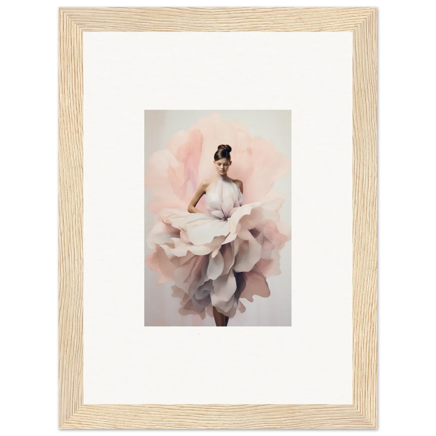 Dancer in a blush dress capturing the essence of Ephemeral Blush Bloom art