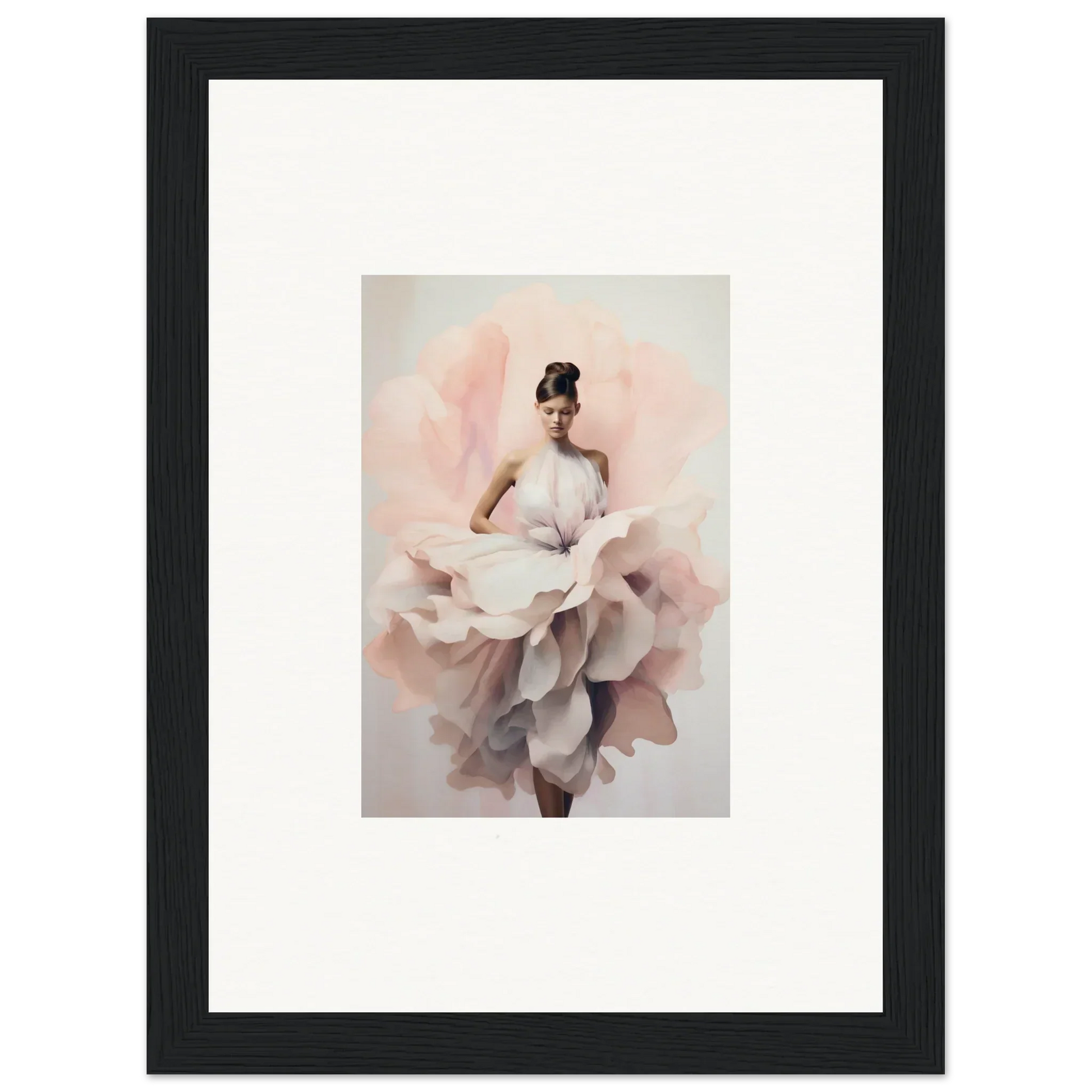 Artistic framed wall art of a figure in a flowing dress like Ephemeral Blush Bloom