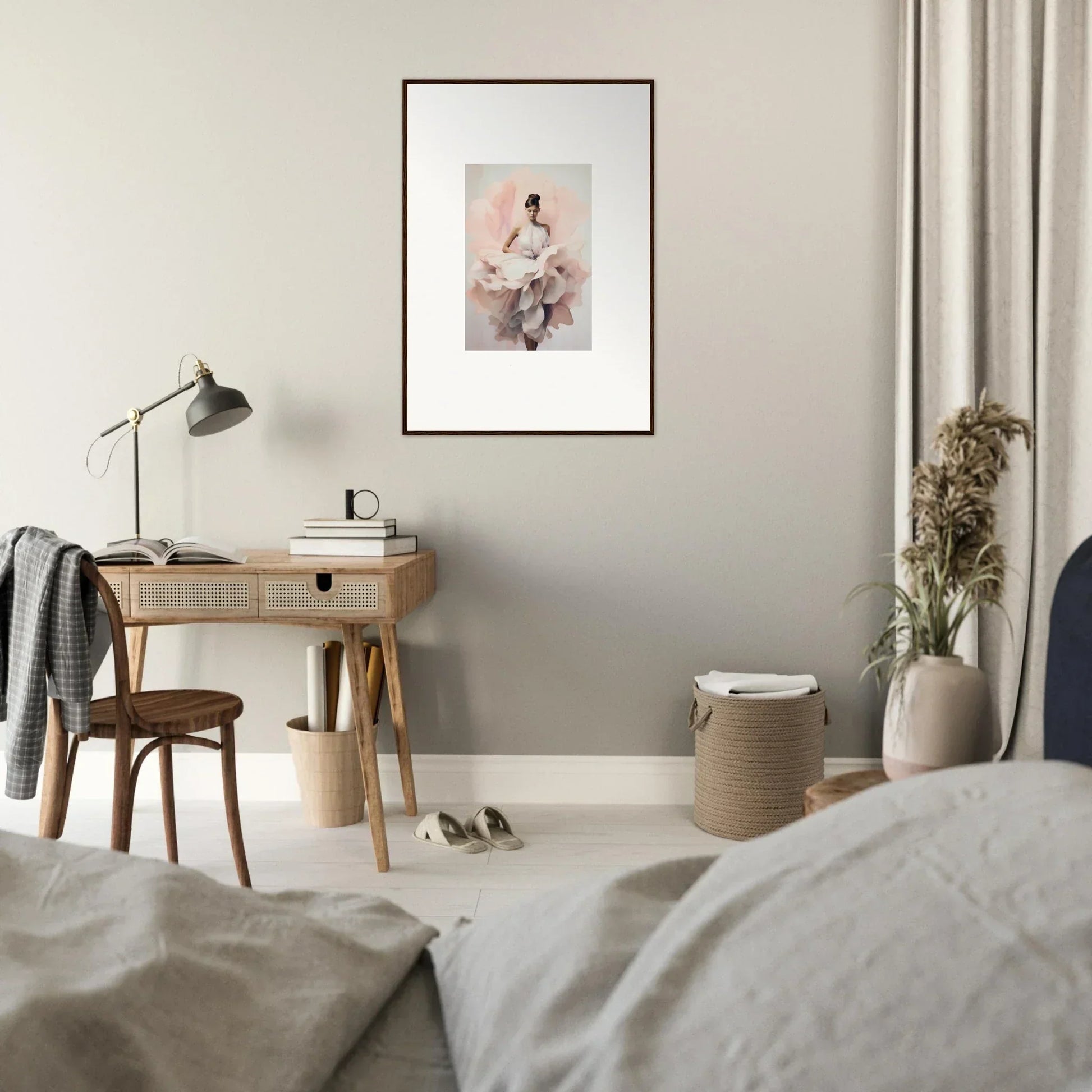 Framed wall art featuring Ephemeral Blush Bloom on a light gray wall