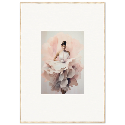 A figure in a flowing white dress inspired by Ephemeral Blush Bloom framed wall art