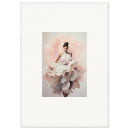 Elegant figure in flowing rose petal dress from Ephemeral Blush Bloom framed wall art