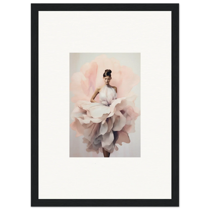 Dancer in a flowing dress like rose petals, showcasing Ephemeral Blush Bloom art