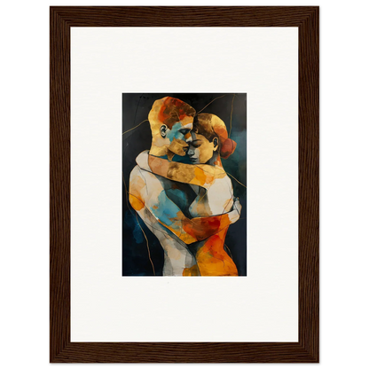 Framed abstract wall art of two embracing figures for stylish room decor