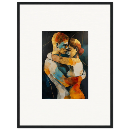 Abstract painting of two embracing figures, vibrant colors for bondscreen embrace room decor