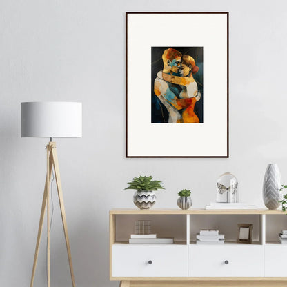 Framed wall art of two embracing figures, vibrant colors for stylish room decor